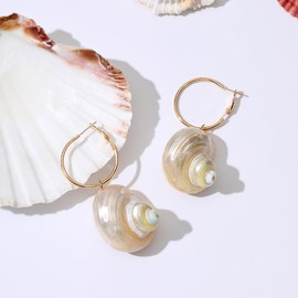 Conch Earrings Shell Conch Ocean Seashell Sea Snail Dangle Earrings For Women Bohemian Hawaiian Beach Coastal Jewelry(Style 1)