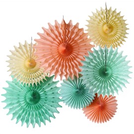 Mint Peach Birthday Party Decorations Peach Cream Mint Green 7pcs Tissue Paper Fan Flower for Mint Peach Baby Shower Decorations/Mint Peach Wedding Bridal Showe/Bachelorette Party Decorations