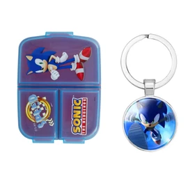 OM SUPPLIES Sonic Reusable Sandwich Lunch Box 3 Multi Compartment Kids Children School Includes Sonic Keychain (Sonic)
