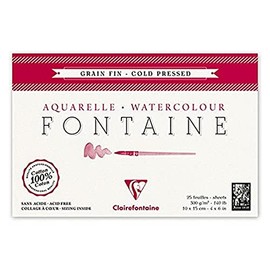 Clairefontaine - Ref 96436C - Fontaine Cold Pressed Watercolour Glued Pad (25 Sheets) - 10 x 15cm Size, 300gsm Paper - Suitable for Watercolour Artwork