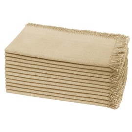 COTTON CRAFT Cloth Napkins with Fringe Border - Set of 12 Soft Pure Cotton Napkins - Reusable Lunch Brunch Dinner Napkins - Spring Summer Everyday Table Napkins - 18 x 18 inches - Beige