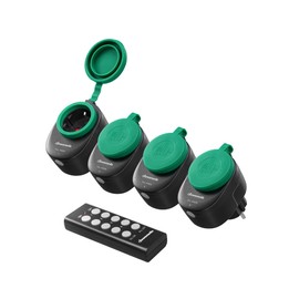 DEWENWILS Outdoor Radio Sockets with Remote Control, 16 A, 3680 W, IP44 Outdoor Socket with Remote Control, 4 Sockets with Remote Control for Holiday Decoration, 30 m Range, Programmable, Waterproof