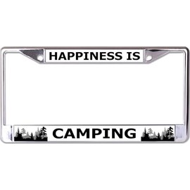 Happiness is Camping Chrome License Plate Frame