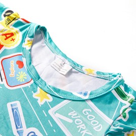 Yuromoon Toddler Girls Back to School Print Dresses Pencil Flutter Sleeve Clothes School Outfits 5-6Y