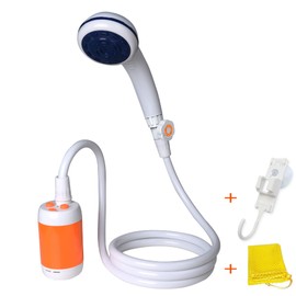 Portable Shower Electric Shower Pump Shower Indoor or Outdoor Shower Pet Bathing (Orange White)