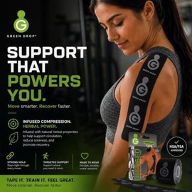 Green Drop Herb-Infused Precut Kinesiology Tape for Sports & Fitness Use