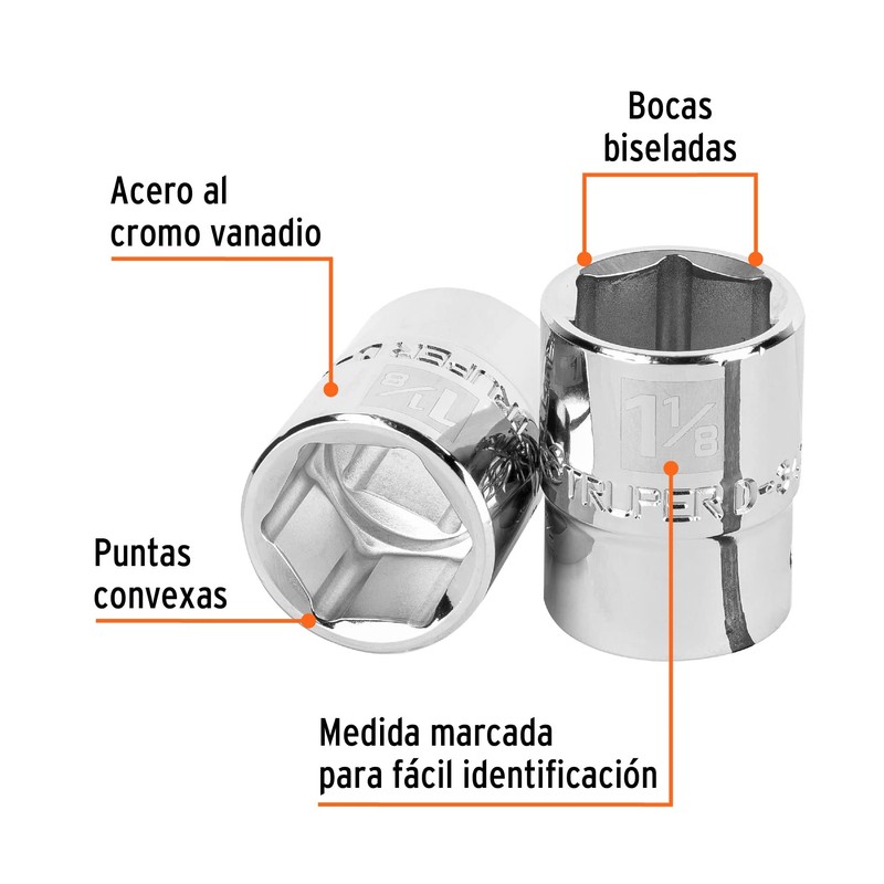 Truper D-3436-H, Dado de 6 puntas, cuadro 3/4" de 1-1/8"