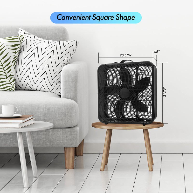 Comfort Zone Box Fan with Carry Handle, 20 inch, 3
