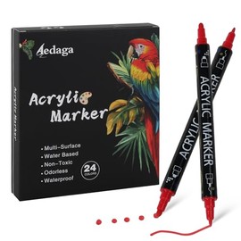 24 Colors Acrylic Paint Pens,Acrylic Paint Markers Dual Tip with Fine Tip and Dot Tip,Dot Maker for Kids Adults, Glass, Stone, Wood, Canvas, Paper, Pottery