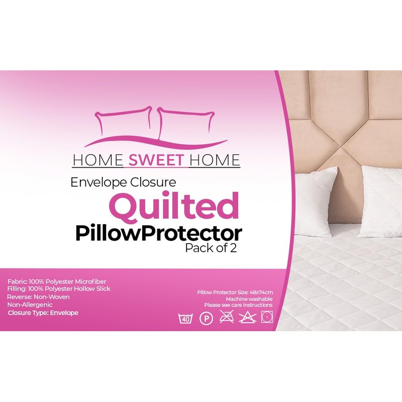 Home Sweet Home UK Quilted Pillow Protectors 2 Pack Envelope
