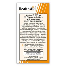 HealthAid Vitamin C 500mg - Chewable - 60 Vegetarian Tablets