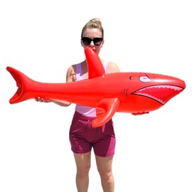 Jumbo 42" Inflatable Shark (3 Colors Available - Red, Blue and White) Huge Sharks for Decoration, Pool Play, Party Favor Toy. (Red - 1 Pack)