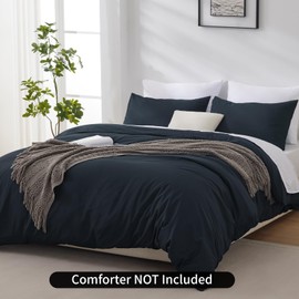 LINENLINE Duvet Cover King Size, Rayon Derived from Bamboo, Cooling & Soft King Duvet Cover Set, 1 Zipper Closure Duvet Cover 104"x90" & 2 Pillow Shams, Comforter Not Included, Black