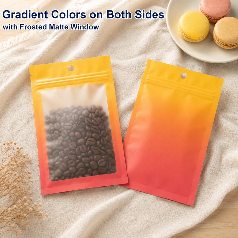 100 Pcs Gradient Colors Resealable Mylar Bags (Yellow Orange, 2.7x3.9