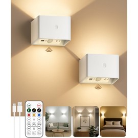 cambk cambk Battery Operated Wall Sconces Set of 2 for Living Room, Wireless Rechargeable Motion Sensor Wall Light with Remote for Bedroom, Bathroom, Hallway, Indoor Ambient Lighting (White)