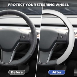 frani Nappa Leather Steering Wheel Cover, Universal 15 Inch Premium Non-Slip Steering Wheel Cover White