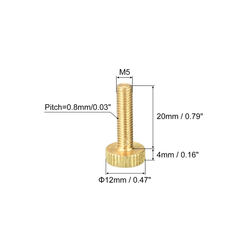 sourcing map Knurling Screws M5 x 20 mm Flat Brass