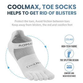 aomagic Toe Socks Womens Men Breathable Sports Running Ankle Five Finger Socks Low-Cut, Light Gray - Small (3 Pairs)
