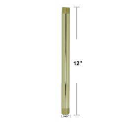 Westbrass D12112-01 12" x 1/2" IPS Brass Pipe Nipple, Polished Brass