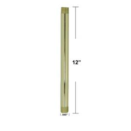 Westbrass D12112-01 12" x 1/2" IPS Brass Pipe Nipple, Polished Brass