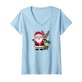 Womens Santa Claus Reindeer Elf Holiday Christmas V-Neck T-Shirt