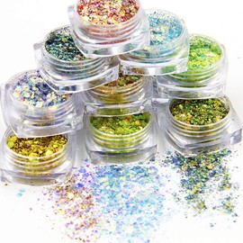 Emumu Mermaid Dust Glitter 12 Colors Dark Color Glitter Hologram Gel Nail with Accessory Case