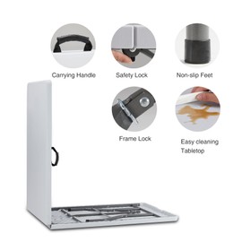 HOMEFLA Plastic Folding Table, Light Camping Table with Easy Cleaning PE Tabletop, Dinning Table Heavy Duty Portable Table with Carrying Handle, Ideal for Picnic Wedding Outdoor Party, White 6FT