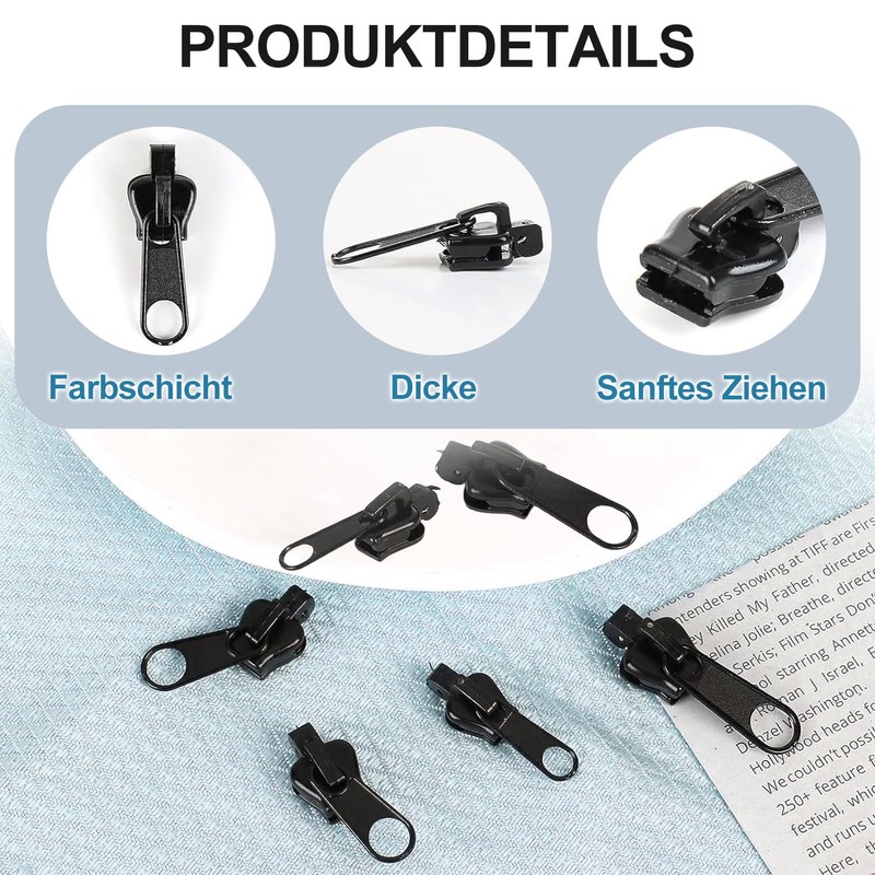 Zip Repair Kit, 12 Pieces Zip Slider Replacement, Removable Zip