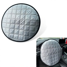 Shakas Car Steering Wheel Cover Sun Shade, Aluminum Film Car Wheel Cover Heat Insulation Cooling, Thickened Anti-aging Foldable Reflective Protector, for Most Cars SUV Truck Van (Silver)