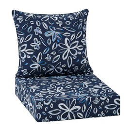 puredown® Outdoor Seat Cushions 24 X 24 X 5.75 Inch, Waterproof & Fade Resistant Patio Furniture Replacement Cushions with Removable Cover for Chair, Sofa, Couch, Wicker, Navy Flower