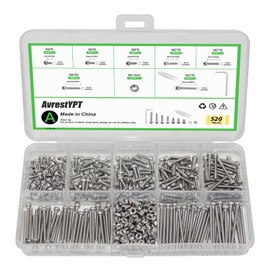 520PCS M2 Screw Assortment Kit, M2x4/6/8/10/16/20/25 mm M2 Screw Kits, Metric Hex Socket Head Cap Screws, Nuts and Flat Washers, Stainless Steel Machine Screws with Hex Wrench