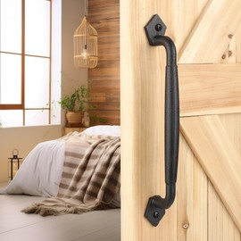 Eumtenr Sliding Rustic Barn Door Handles, 12 Inch Heavy Duty Large Design Barn Door Pull, for DIY Sliding Barn Door, Gate, Shed, Garage | Round Solid Metal Material, Matte Black
