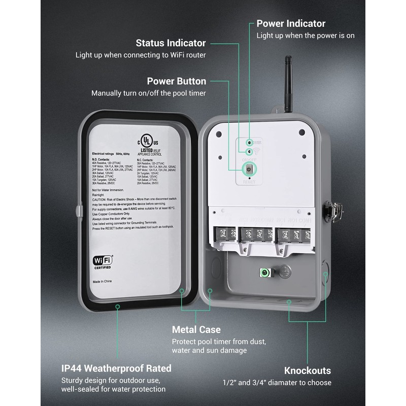 DEWENWILS Pool Pump Timer, Outdoor Wi-Fi Box, Heavy Duty 40A