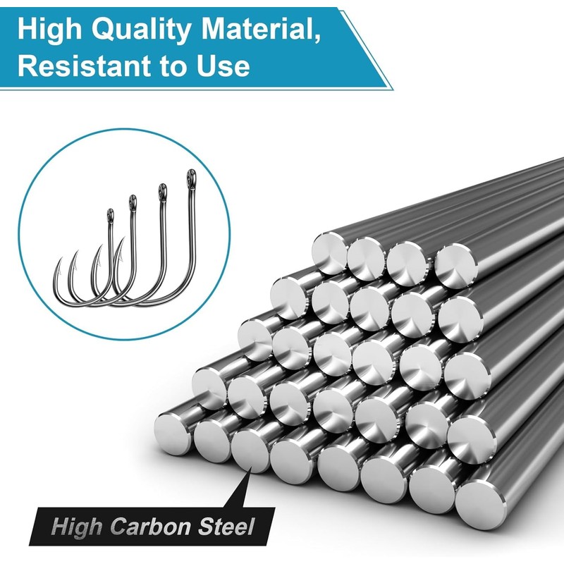 HENWUBEI 200PCS Premium Fishing Hooks, 10 Sizes Carbon Steel Fishing