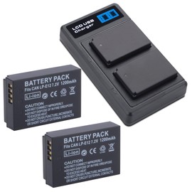 2-Pack LP-E12 Batteries with USB Dual Battery Charger for Canon EOS-M, EOS M2, EOS M10, EOS M50, EOS M50 Mark II, EOS M100, EOS M200, SX70 HS, Rebel SL1 Digital Cameras