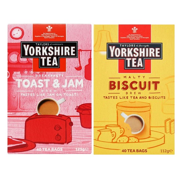 Yorkshire Tea Bags Bundle - Malty Biscuit and Toast and Jam Brew Flavoured Tea Bags (80 Bags Total)