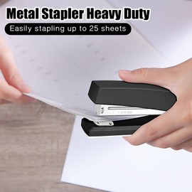 Stapler 25 Sheet Capacity with 1000 Staples and Staple Remover - Staplers for Desk, Non-Slip Office Stapler with Staples for Office, Black