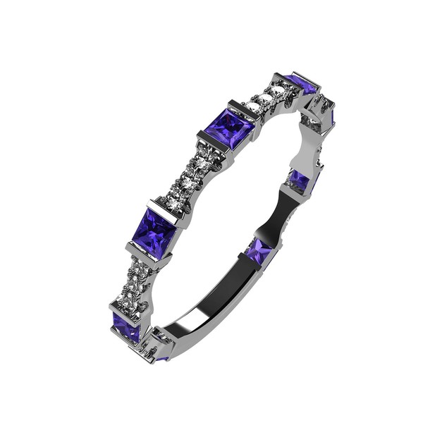 Stackable Ring Princess Cut Platinum Plated Silver - Size 7