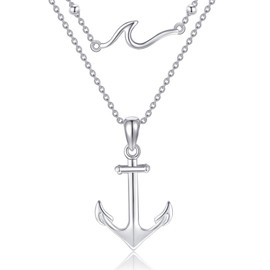 AXOMY Anchor Necklace 925 Sterling Silver Wave and Anchor Layered Necklaces for Women Nautical Jewelry Gift for Sailor