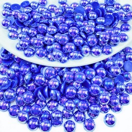 Pinhoollgo 150pcs 14mm Flatback Half Pearls for Crafts Resin Half Round Pearls for Face Nail Cup Clothes Shoes Scrapbook Handmade Craft(Dark Blue AB)