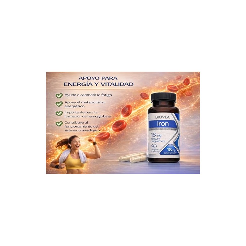 BIOVEA Hierro Bis-Glicinato de alta biodisponibilidad 90 capsulas de 18mg