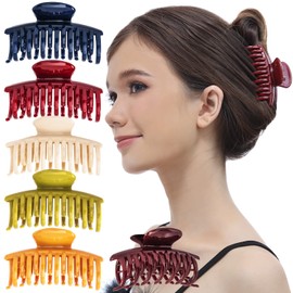 RC ROCHE ORNAMENT 6 Pcs Womens Classic Double Multi Layer Fine Teeth Claws Jaw Interlocking Strong Hold No Slip Firm Grip Hair Clutcher Clamp Beauty Fashion Accessory, Large Classic Multicolor