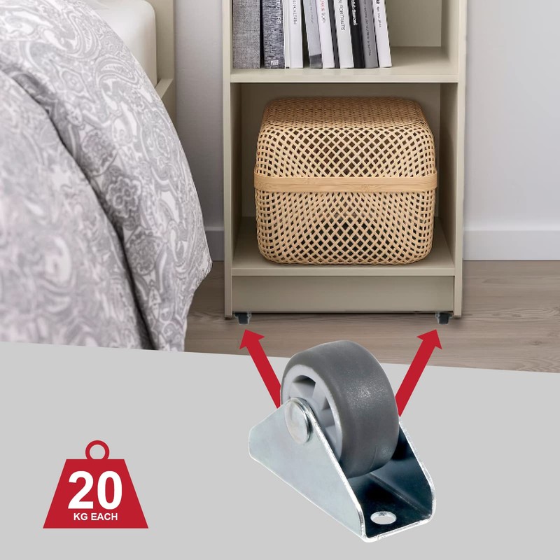 SPARES2GO Universal Divan Bed Cabinet Drawers (Fixed Plate) Castor Wheels