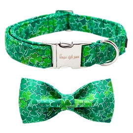Unique style paws St. Patrick's Day Dog Collar with Bow Green Clover Puppy Collar for Small Medium Large Boys Girls Dogs
