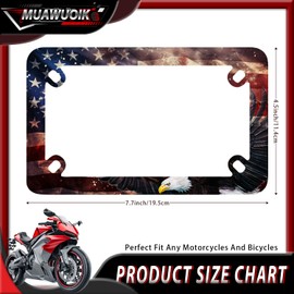 Eagle American Flag Motorcycle License Plate Frame Stainless Steel Funny Black Tag Holder Patriotic USA Flag Motorcycle Accessory with Screws Nut Caps 7.7" x 4.5 "for Motorcycle Bike
