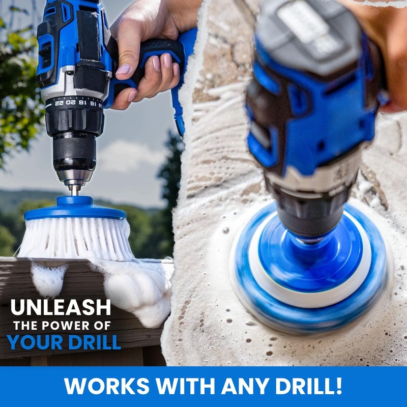 RotoScrub Bathroom Cleaning Scrub Pads + Drill Powered Scrub Brush