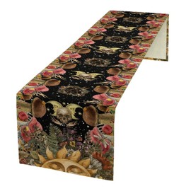 Nitmbi Mushroom Table Runner,Bohemian Starry Sky Mushroom Moon Phase Pattern Table Runner for Coffee Table Dining Room Table Bedroom Party Holiday Decor 13x60inch