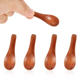 4 Pcs Handmade Tiny Wooden Spoons, 2.36in Tiny Spoons for Spices Mini Wooden Spoons for Sauces Sugar Salt Dips Spices Honey Mustard Cooking