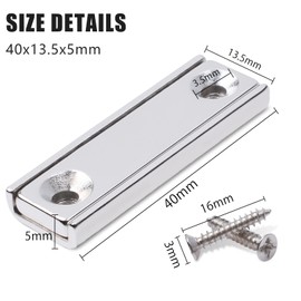 MIN CI Strong Small Magnets 40 x 13.5 x 5 mm Neodymium Magnets Extra Strong Magnets Screwable Flat Magnets with Hole Magnetic Closure Countersunk Head for Screwing on Pot Magnet Door Magnet Pack of 4