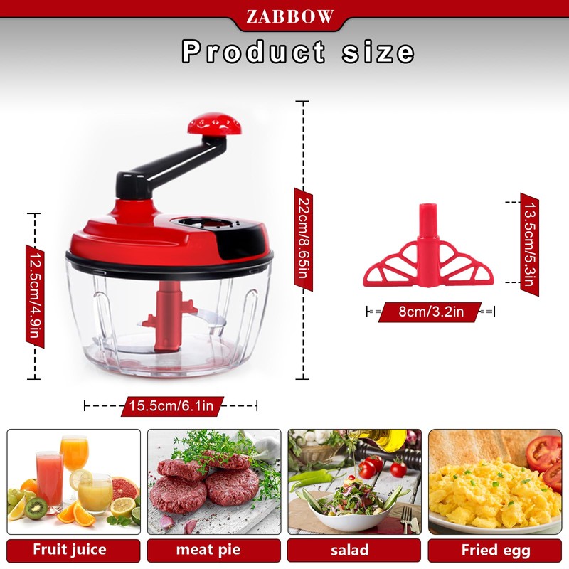 Manual Food Processor,8 Cup Hand Powered Crank Chopper,Mincer Blender with